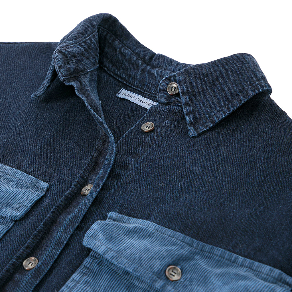 Bobo Choses Woman Denim Shirt With Corduroy Pockets Midnight Blue