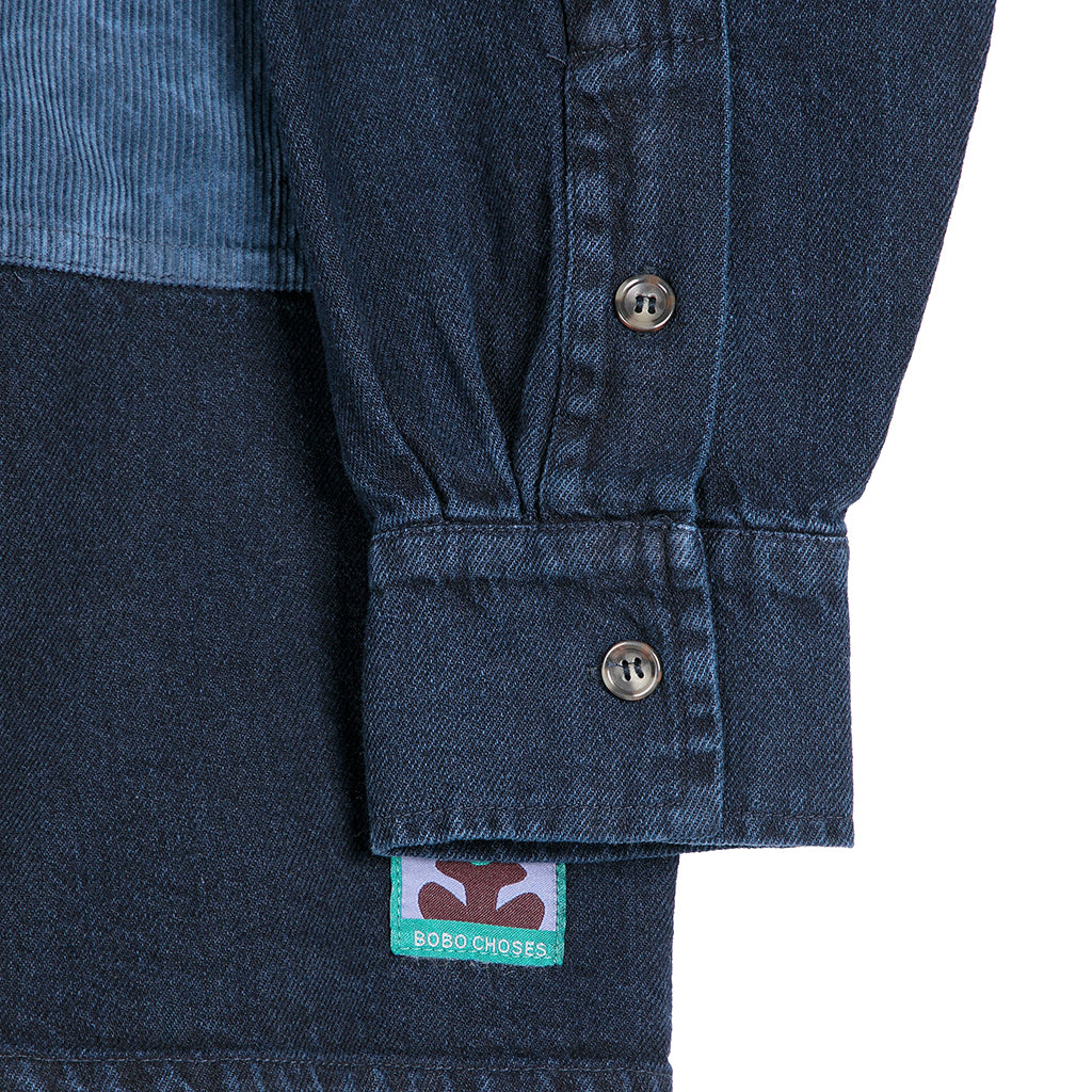 Bobo Choses Woman Denim Shirt With Corduroy Pockets Midnight Blue