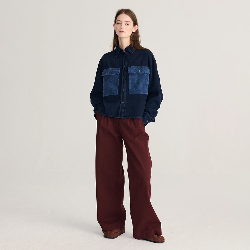 Bobo Choses Woman Denim Shirt With Corduroy Pockets Midnight Blue