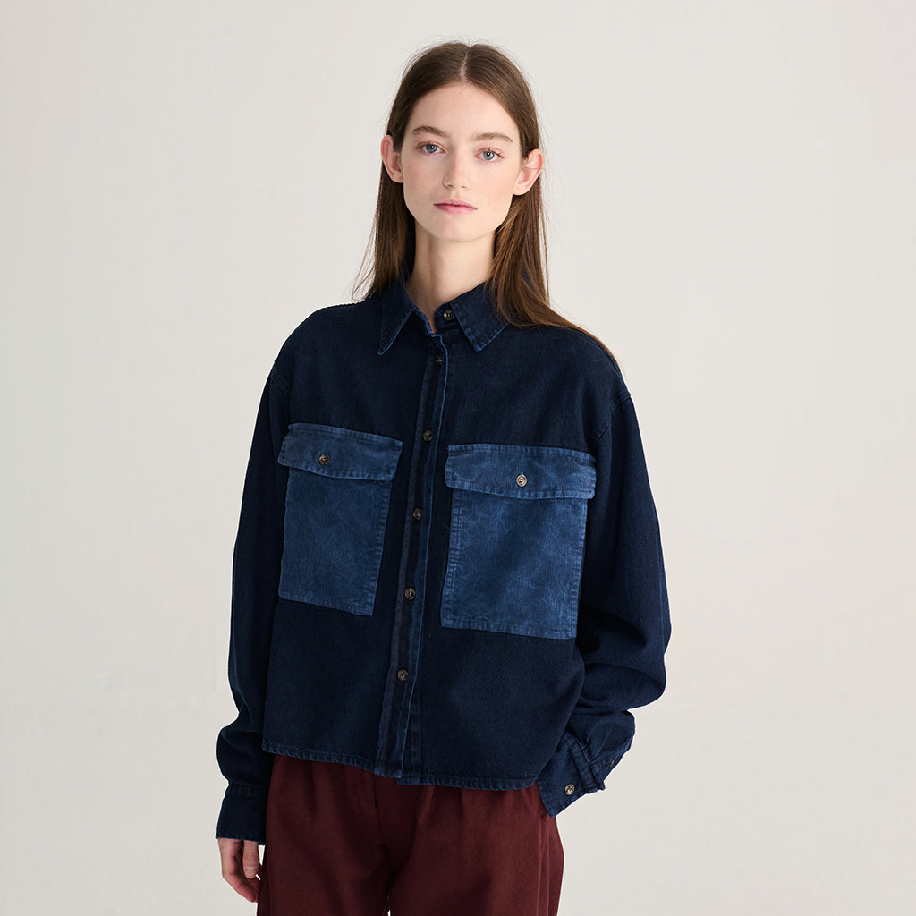 Bobo Choses Woman Denim Shirt With Corduroy Pockets Midnight Blue