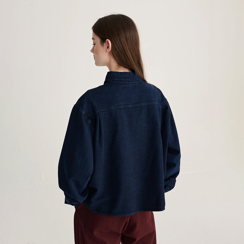 Bobo Choses Woman Denim Shirt With Corduroy Pockets Midnight Blue