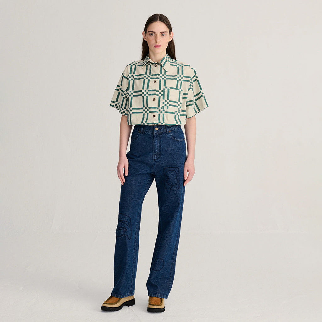 Bobo Choses Woman Shirt All Over Square Print Beige
