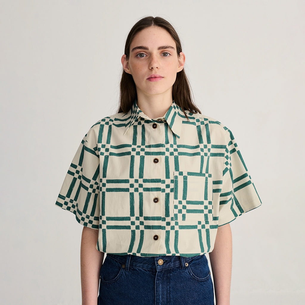 Bobo Choses Woman Shirt All Over Square Print Beige