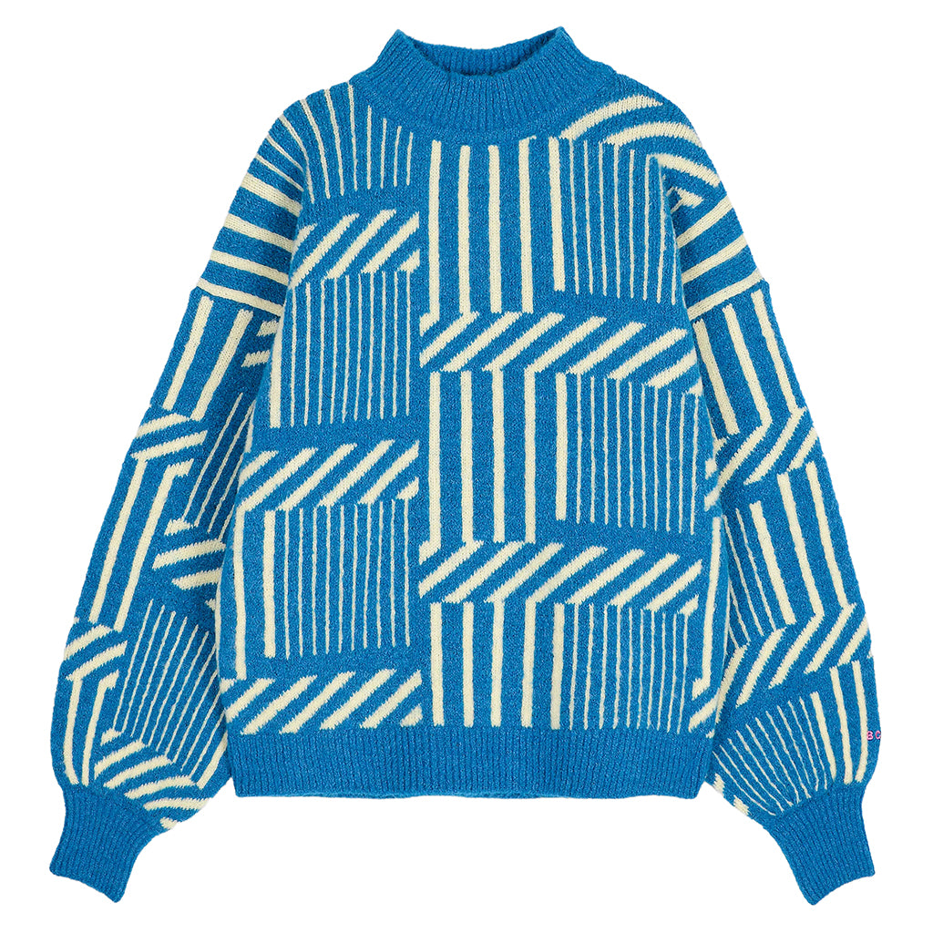 Bobo Choses Woman Jacquard Sweater All Over Maze Pattern Blue