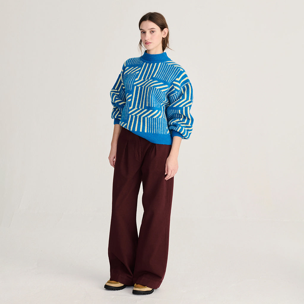 Bobo Choses Woman Jacquard Sweater All Over Maze Pattern Blue