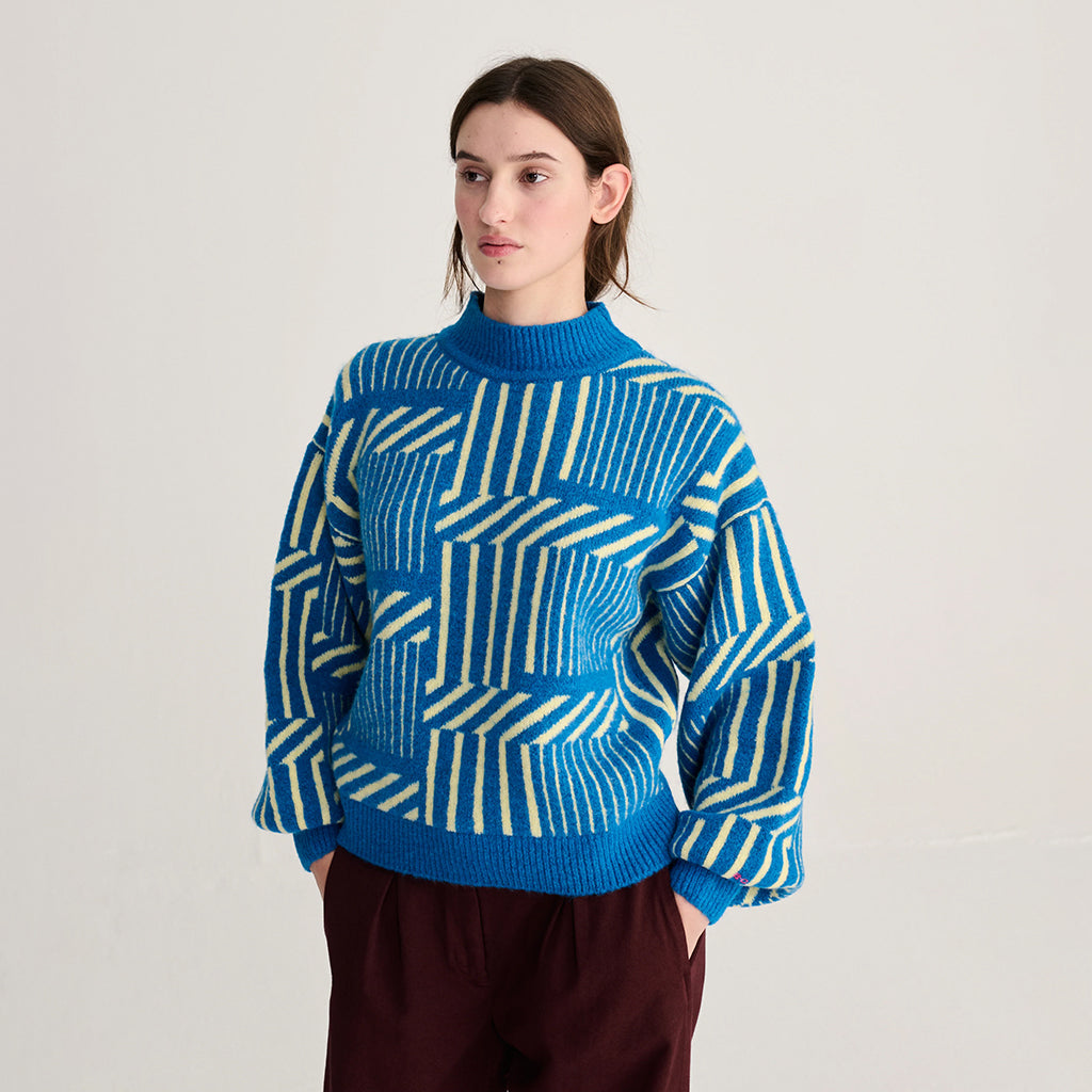 Bobo Choses Woman Jacquard Sweater All Over Maze Pattern Blue