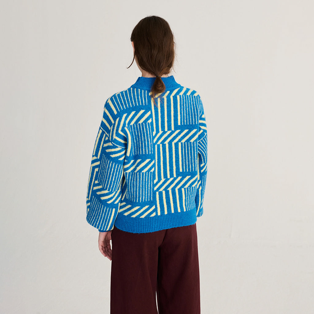 Bobo Choses Woman Jacquard Sweater All Over Maze Pattern Blue