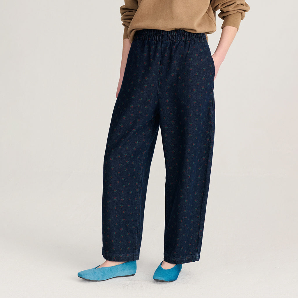 Bobo Choses Woman Denim Cocoon Pants All Over Swamp Whirl Print Navy Blue