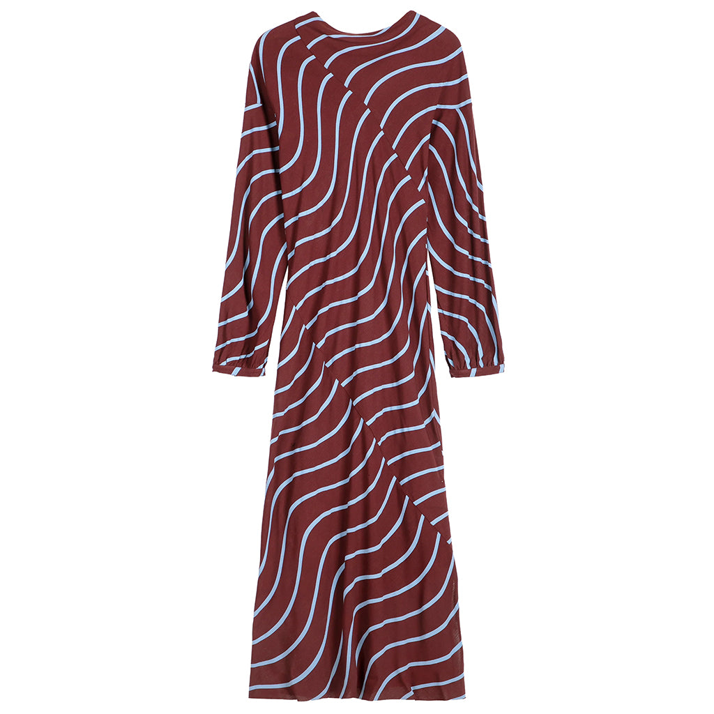 Bobo Choses Woman Fluid Dress Psicodelic Stripes Burgundy Red