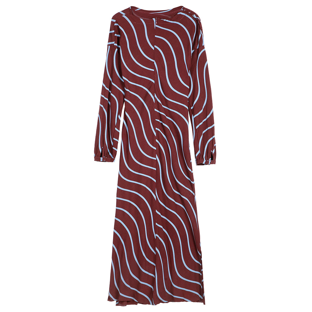 Bobo Choses Woman Fluid Dress Psicodelic Stripes Burgundy Red