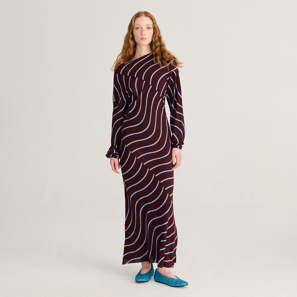Bobo Choses Woman Fluid Dress Psicodelic Stripes Burgundy Red
