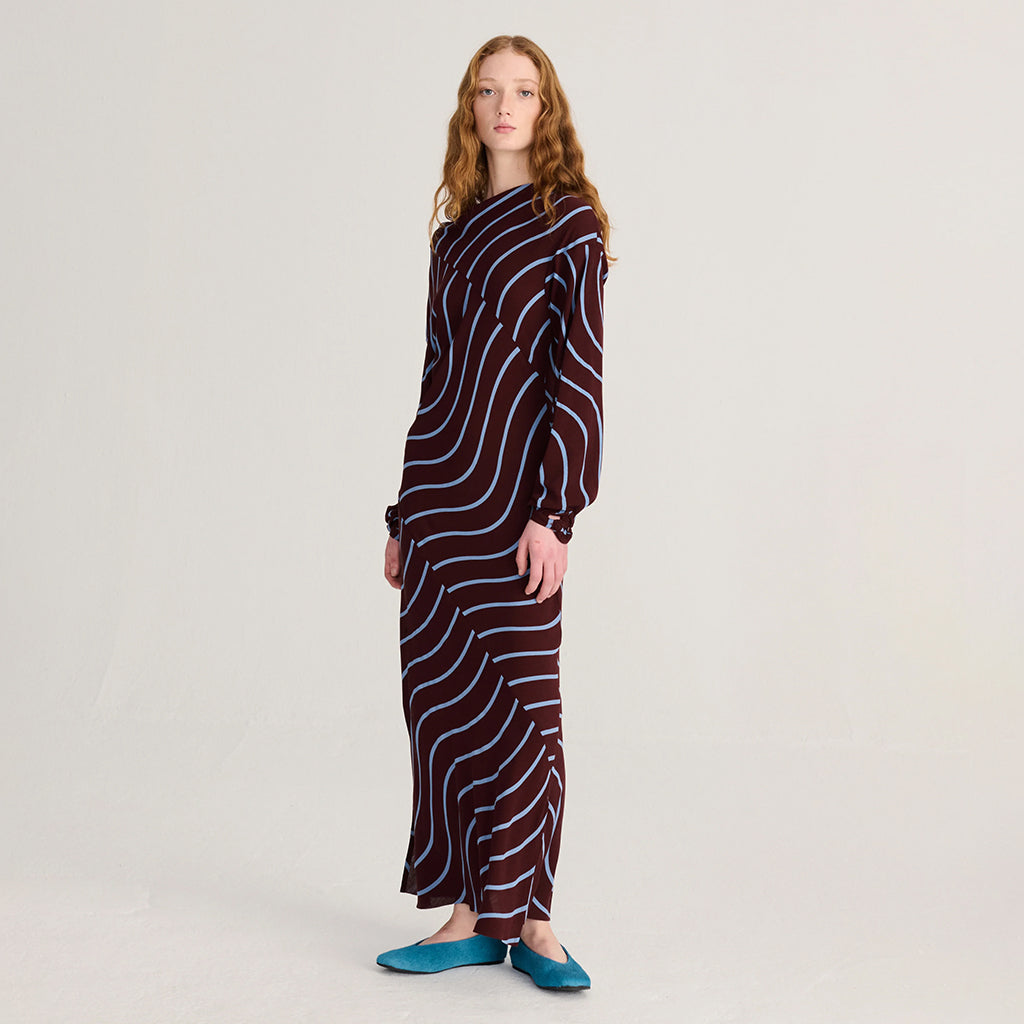 Bobo Choses Woman Fluid Dress Psicodelic Stripes Burgundy Red