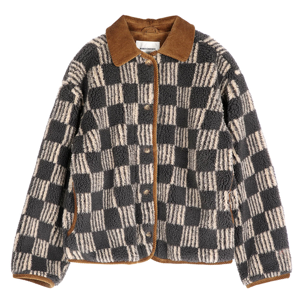 Bobo Choses Woman Teddy Jacket All Over Almost Moiré Print Dark Grey