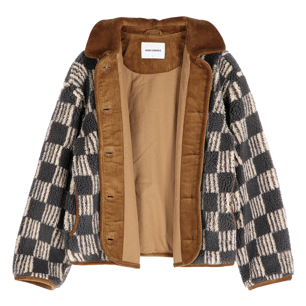 Bobo Choses Woman Teddy Jacket All Over Almost Moiré Print Dark Grey
