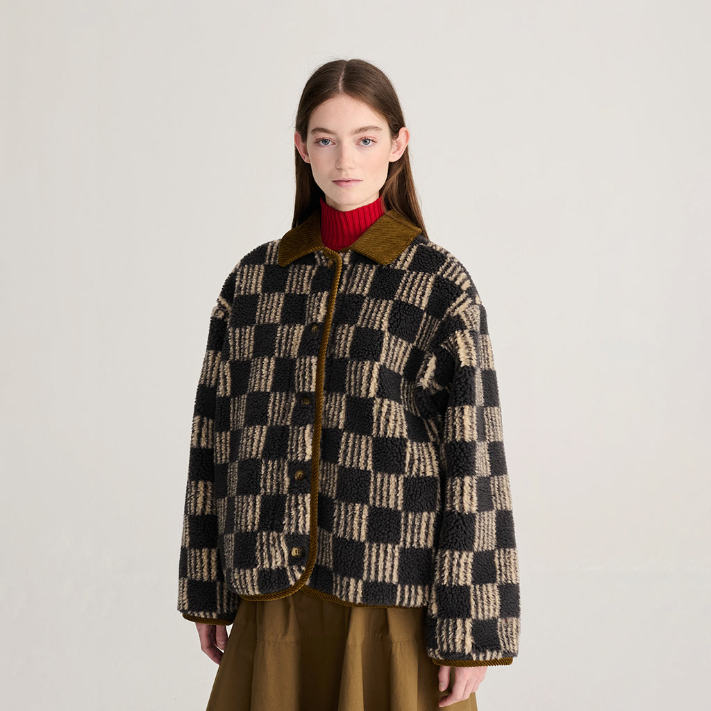Bobo Choses Woman Teddy Jacket All Over Almost Moiré Print Dark Grey