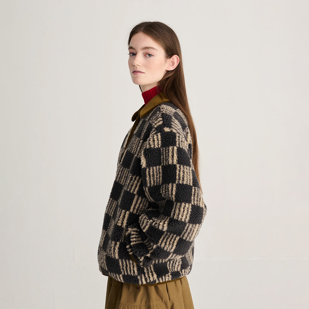Bobo Choses Woman Teddy Jacket All Over Almost Moiré Print Dark Grey