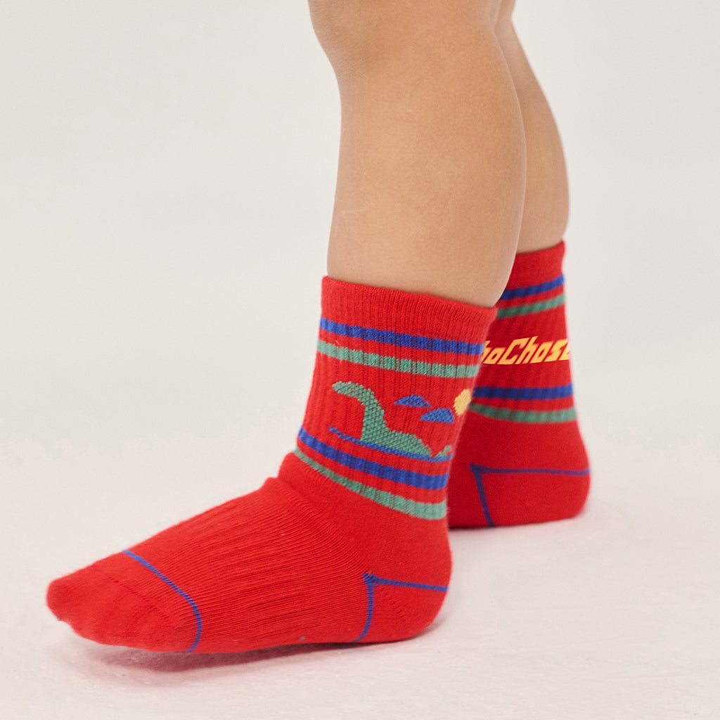 Bobo Choses Baby Short Socks Lake Monster Red