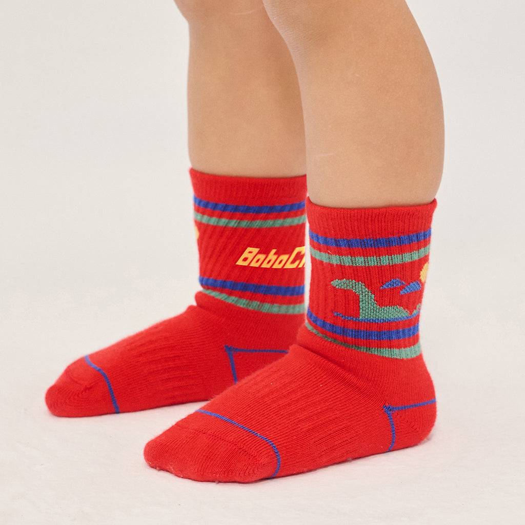 Bobo Choses Baby Short Socks Lake Monster Red
