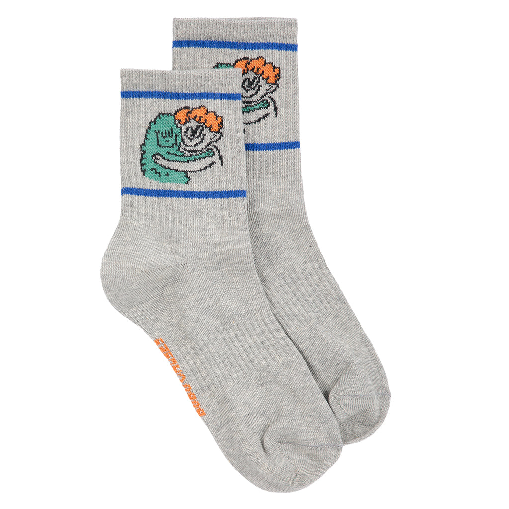Bobo Choses Child Short Socks Hug Hairy Monster Print Light Heather Grey
