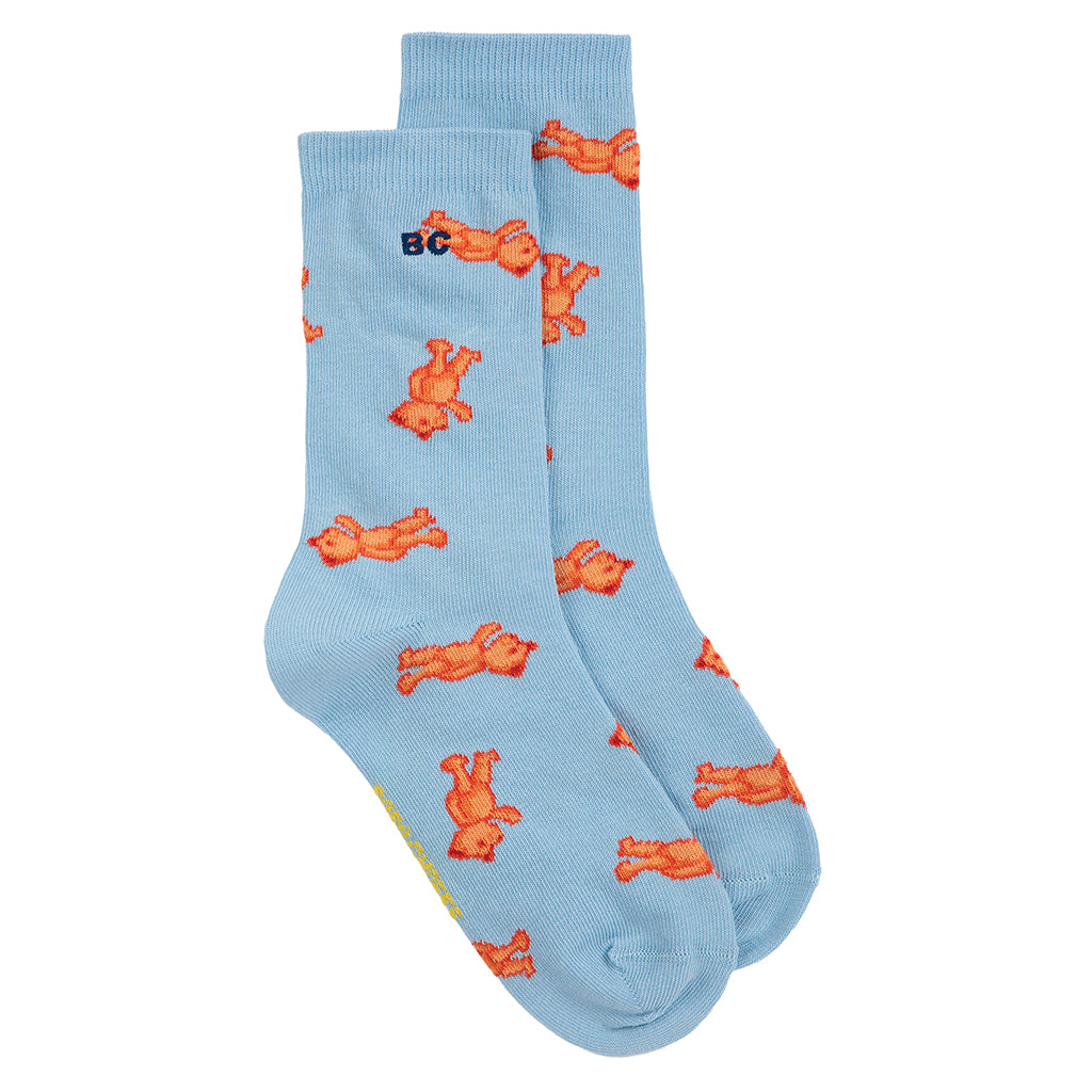 Bobo Choses Child Long Socks All Over Softpaw Monster Print Light Blue