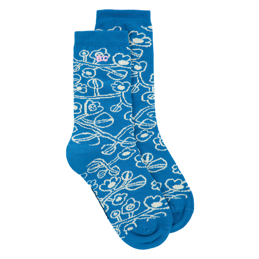 Bobo Choses Child Long Socks All Over Sketchy Flowers Print Light Blue