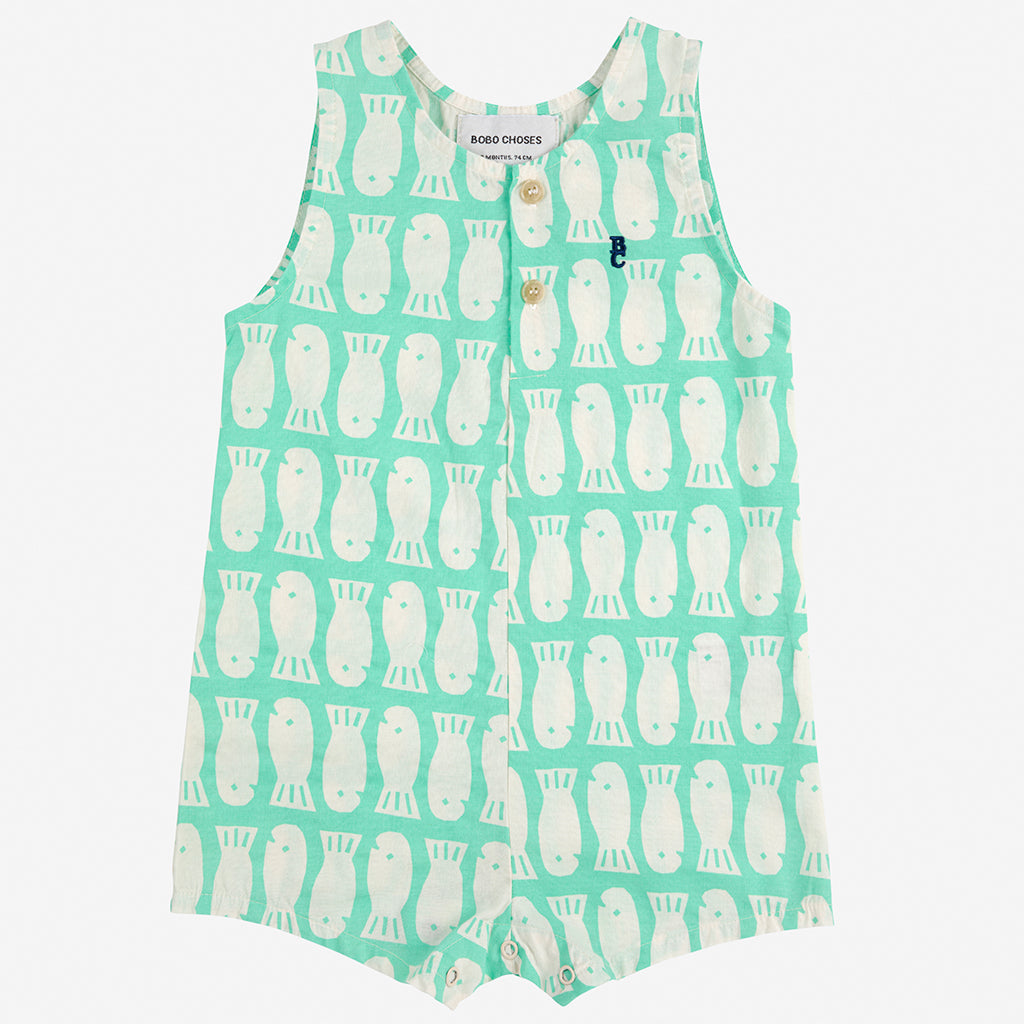 Bobo Choses Baby Lucky Fish All Over Romper Light Green