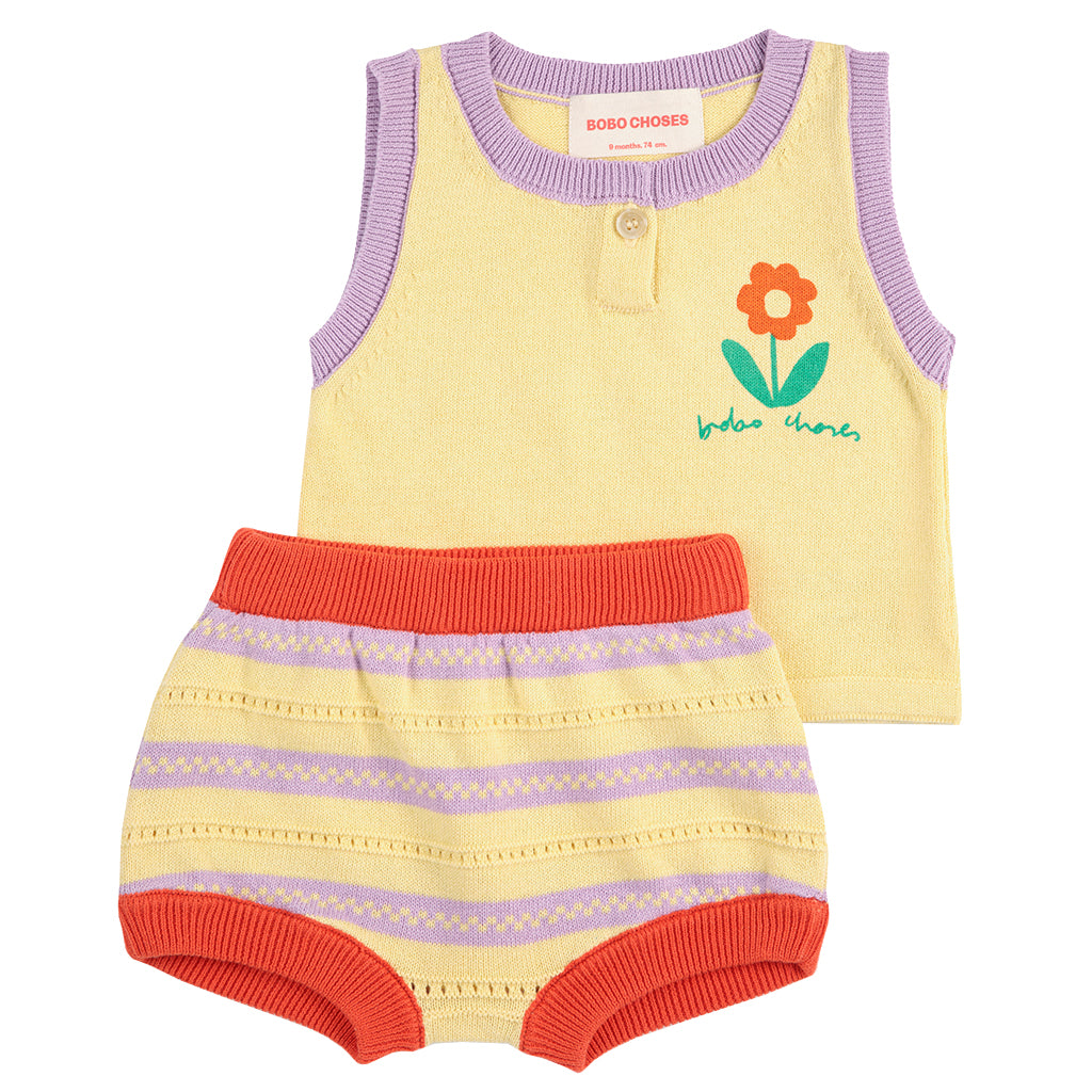 Bobo Choses Baby Flower Knitted Two Piece Set Yellow