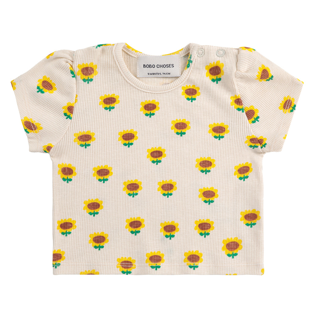 Bobo Choses Baby Sunflower All Over Balloon Sleeve T-shirt Beige