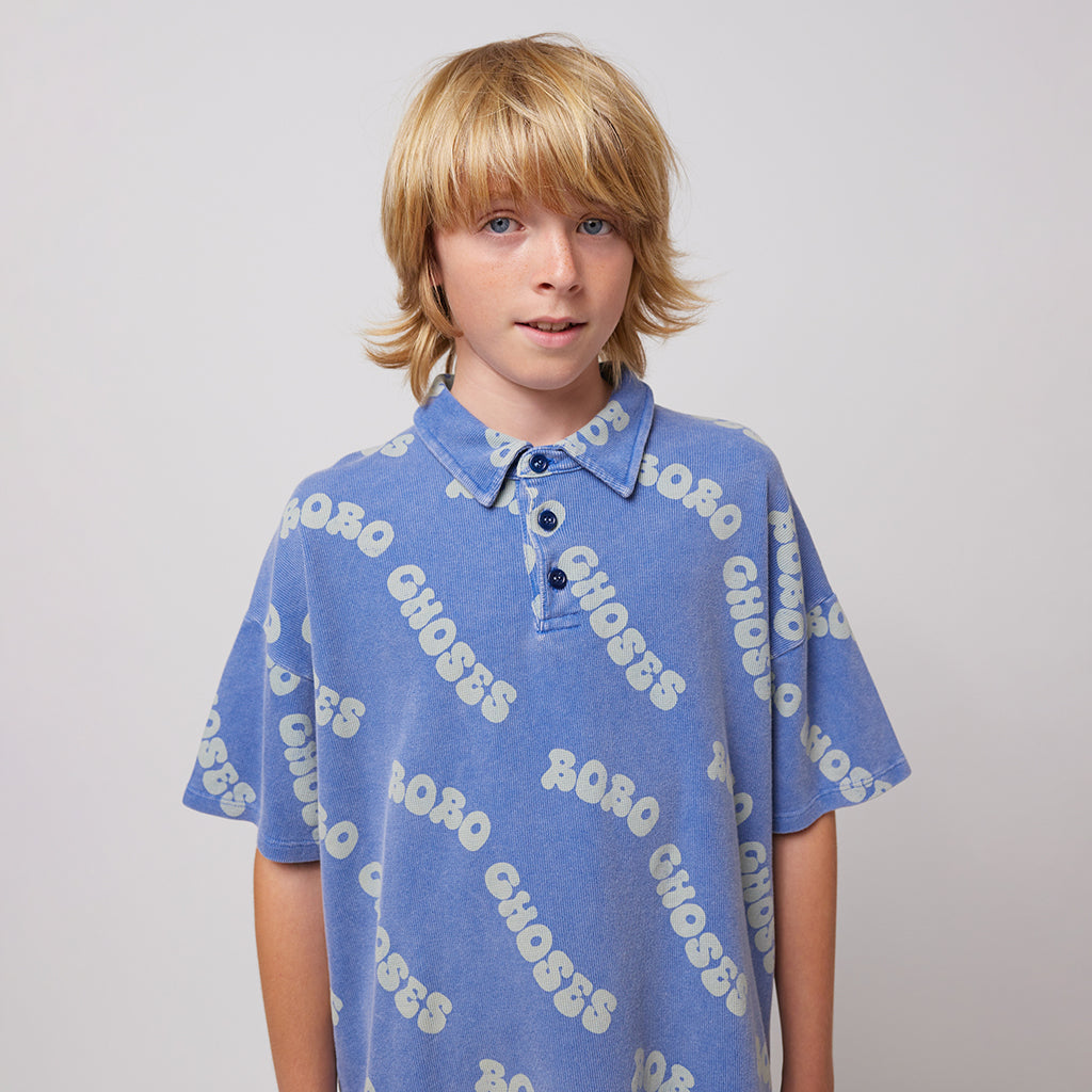 Bobo Choses Child Wavy Bobo Choses All Over Waffle Polo Shirt Blue