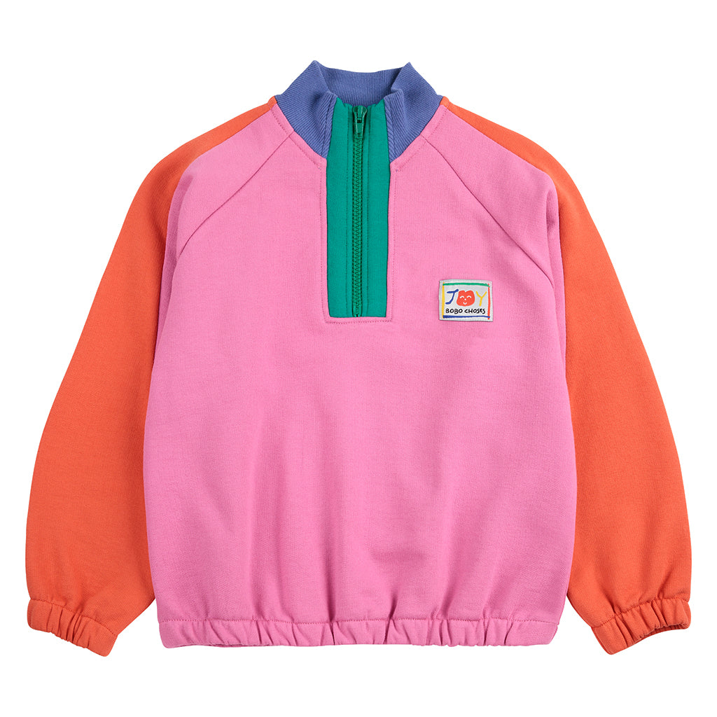 Bobo Choses Child Smiling Colour Block 1/4 Zip Sweatshirt Fuchsia Pink