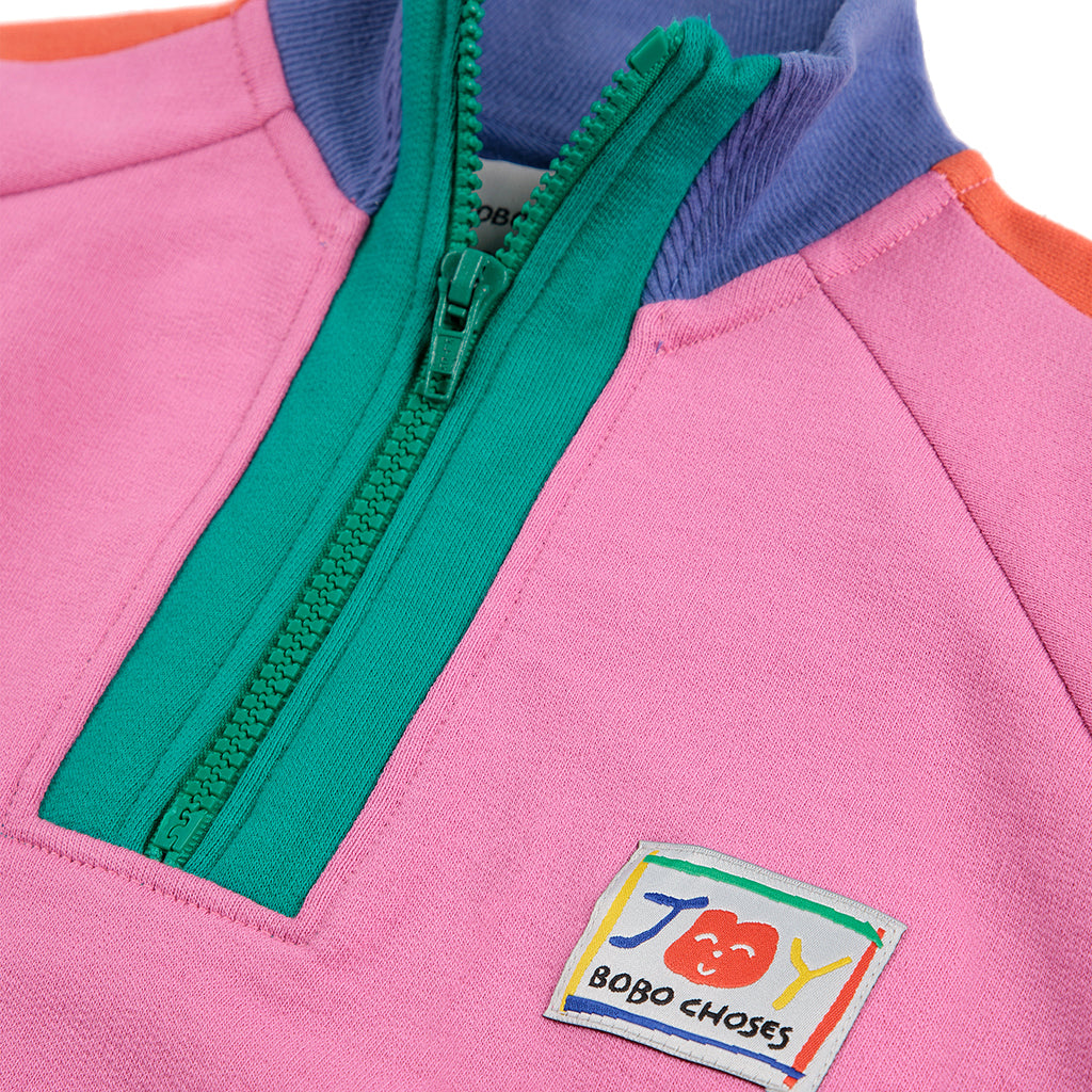 Bobo Choses Child Smiling Colour Block 1/4 Zip Sweatshirt Fuchsia Pink