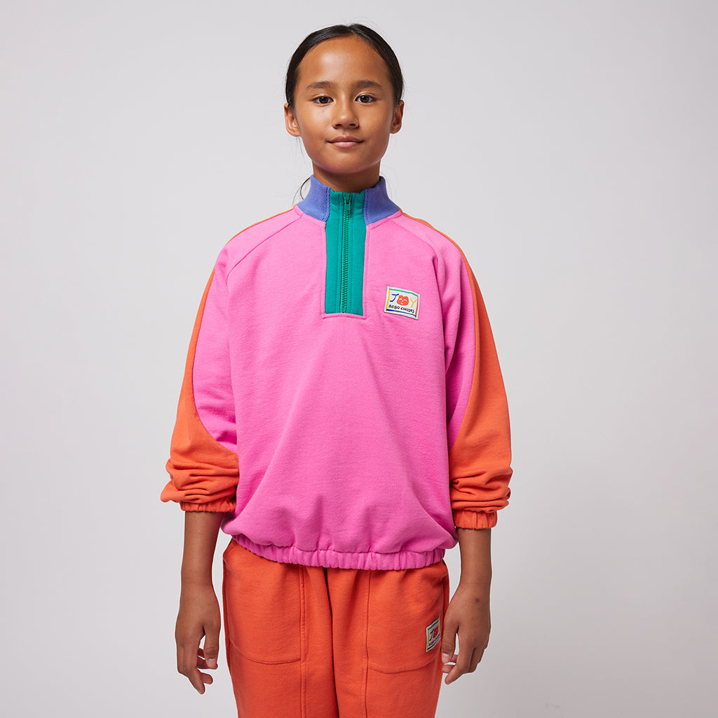 Bobo Choses Child Smiling Colour Block 1/4 Zip Sweatshirt Fuchsia Pink