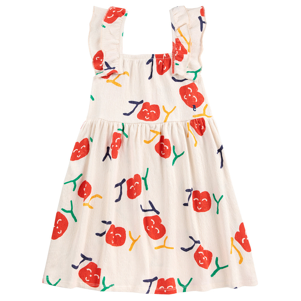 Bobo Choses Child Smiling All Over Ruffle Dress Cream