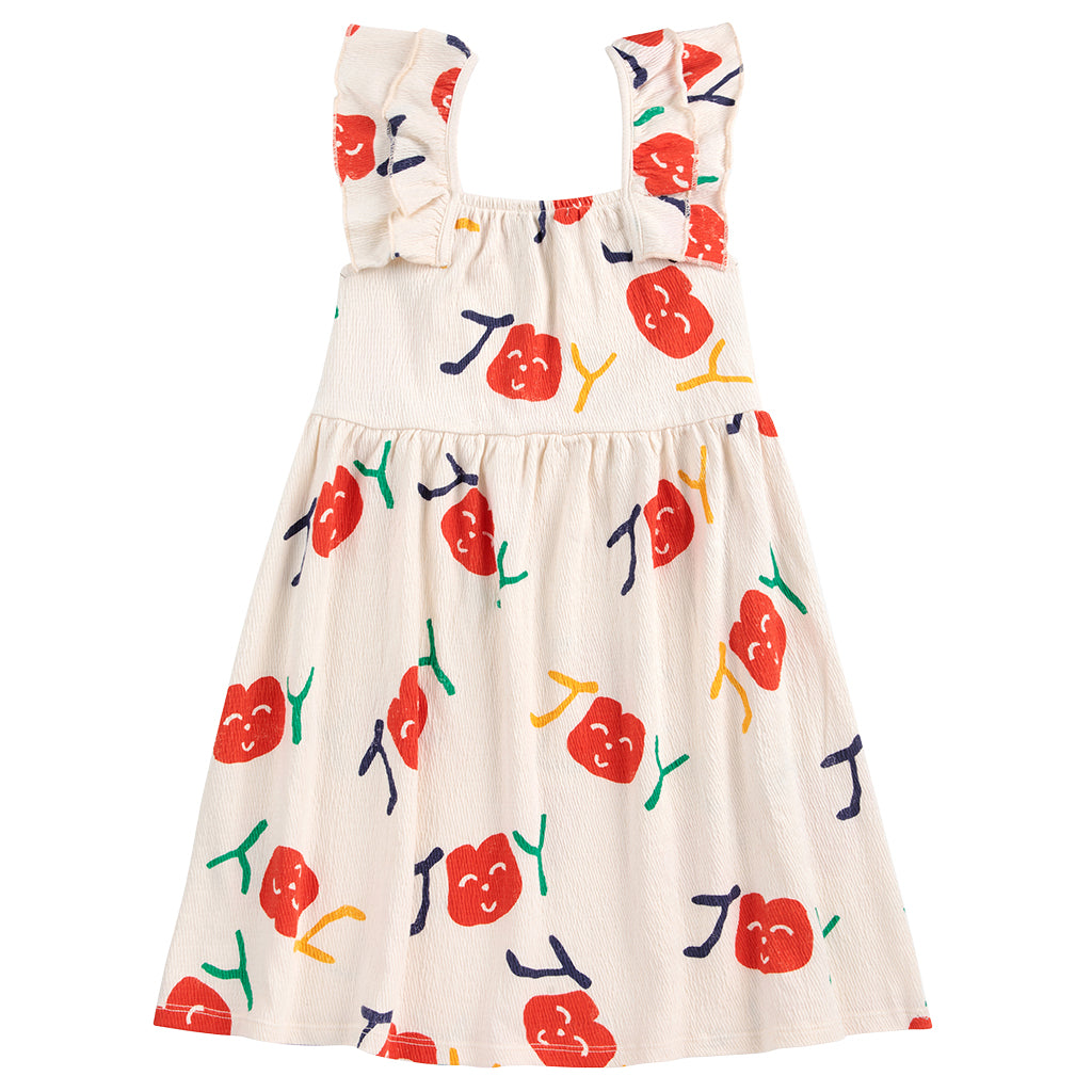Bobo Choses Child Smiling All Over Ruffle Dress Cream