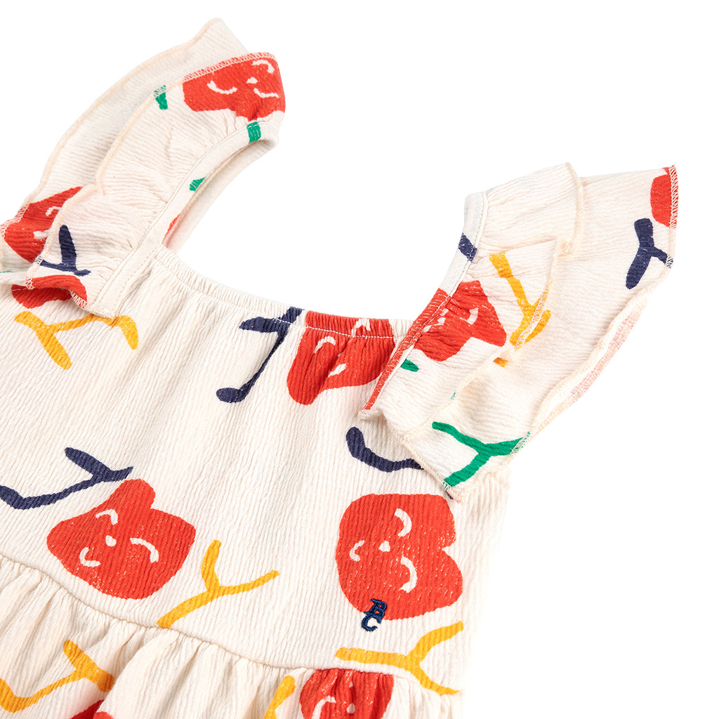Bobo Choses Child Smiling All Over Ruffle Dress Cream