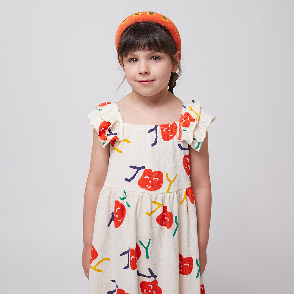 Bobo Choses Child Smiling All Over Ruffle Dress Cream