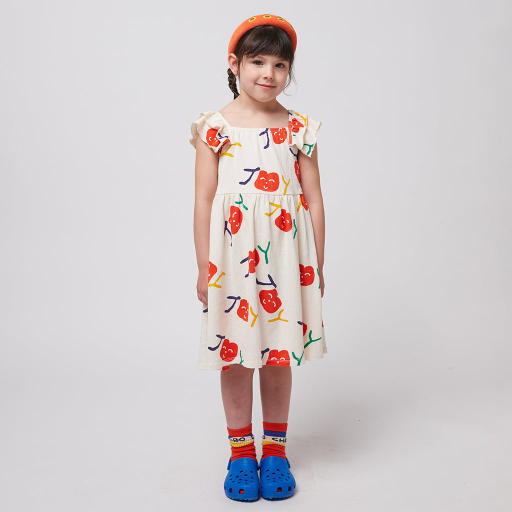 Bobo Choses Child Smiling All Over Ruffle Dress Cream