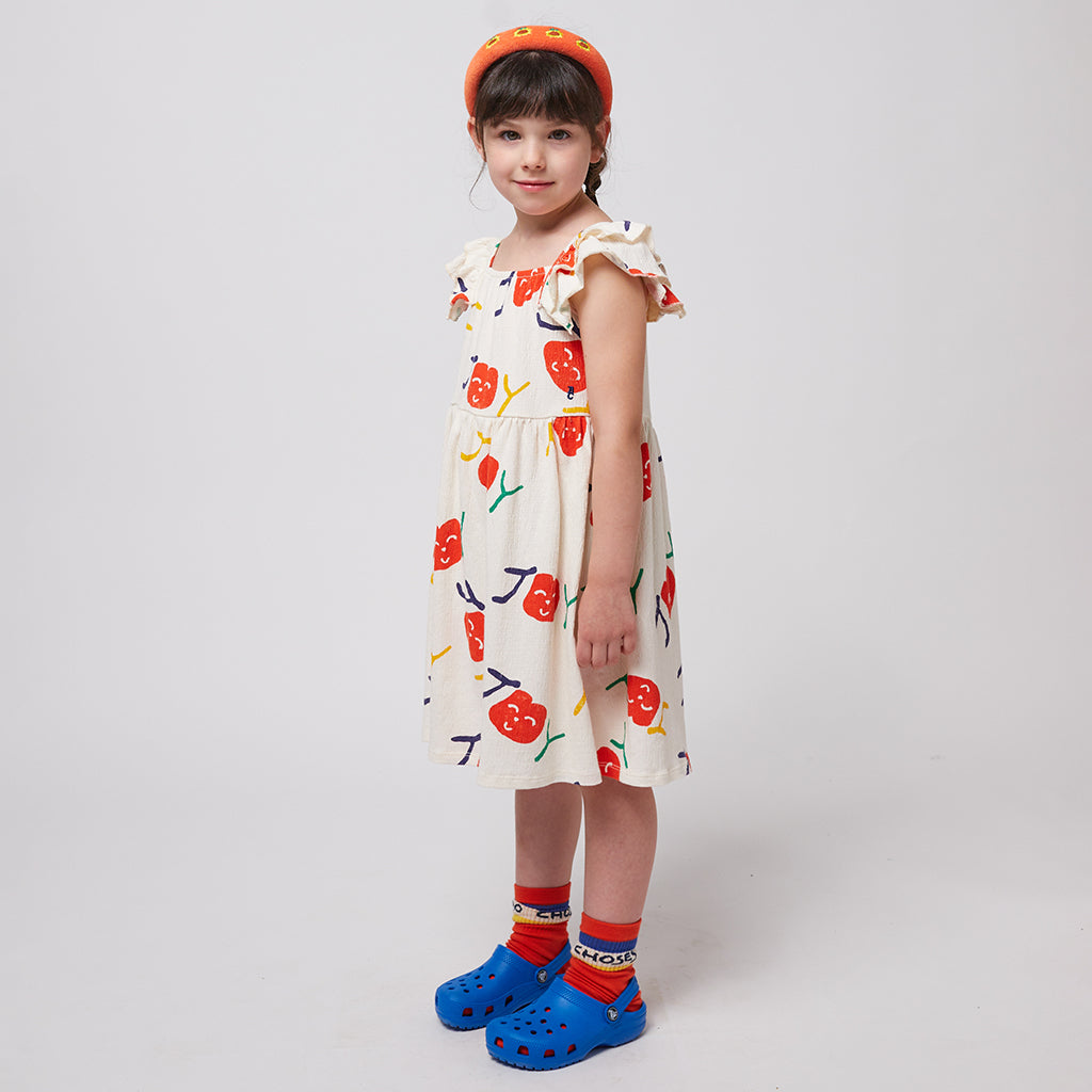 Bobo Choses Child Smiling All Over Ruffle Dress Cream