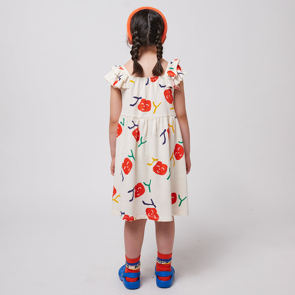 Bobo Choses Child Smiling All Over Ruffle Dress Cream