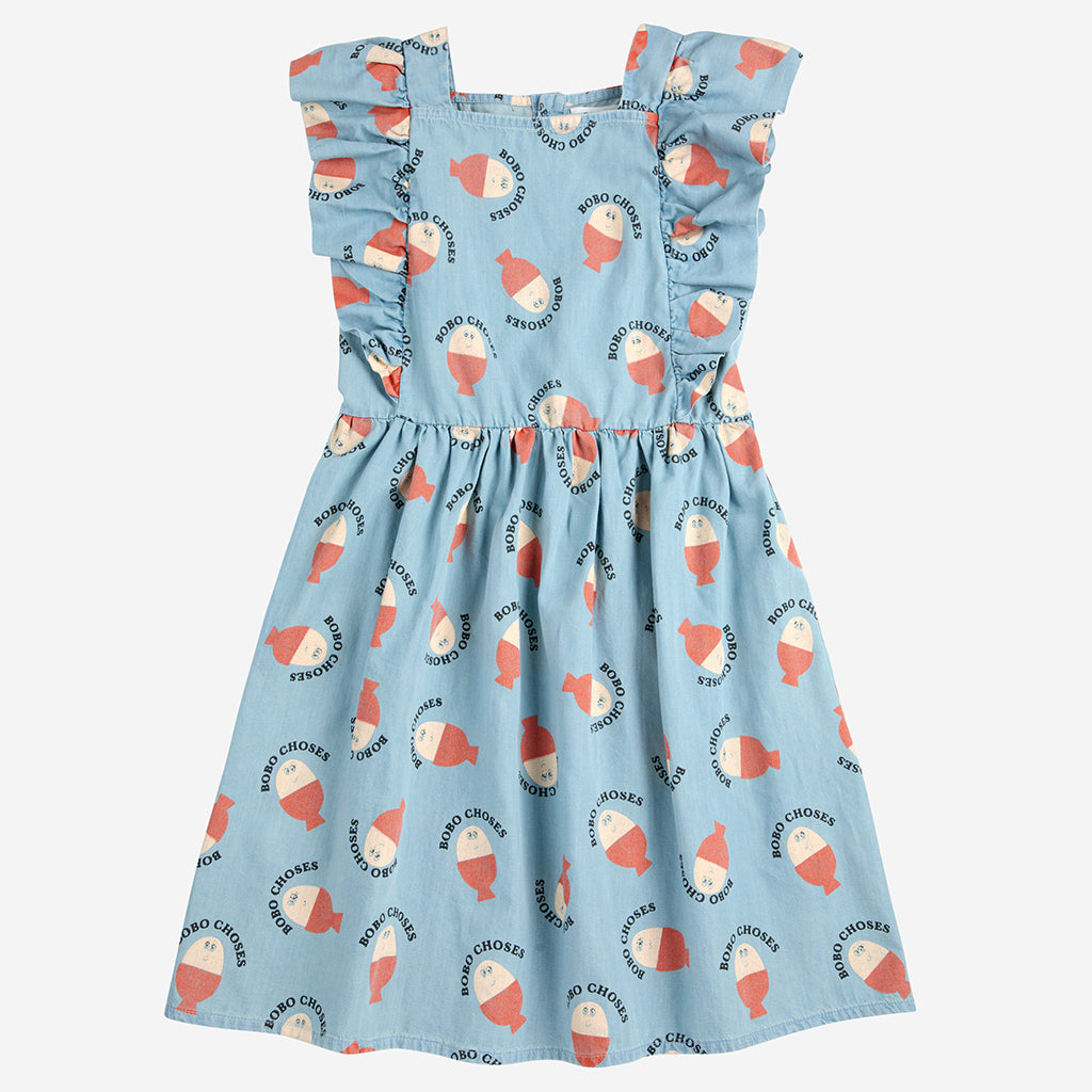 Bobo Choses Child Morning Egg All Over Ruffle Dress Light Blue