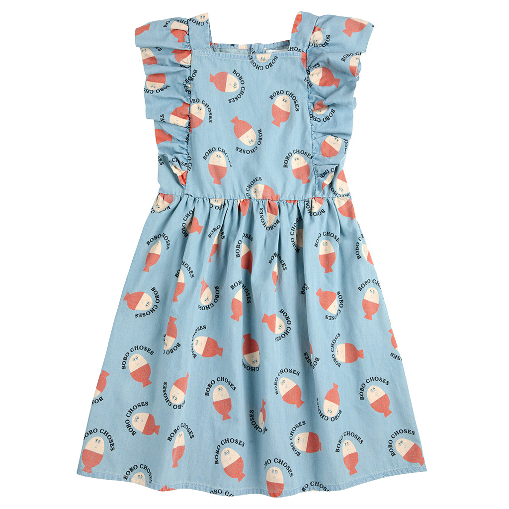 Bobo Choses Child Morning Egg All Over Ruffle Dress Light Blue