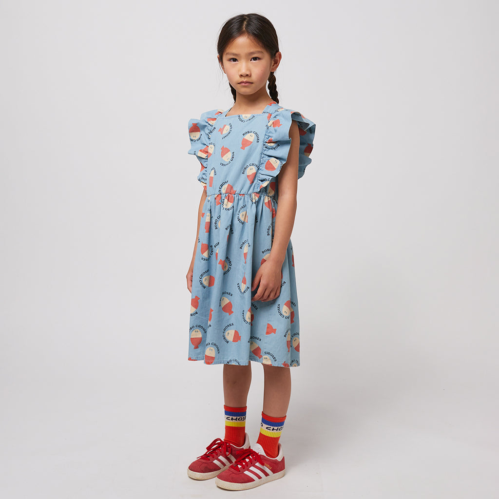 Bobo Choses Child Morning Egg All Over Ruffle Dress Light Blue