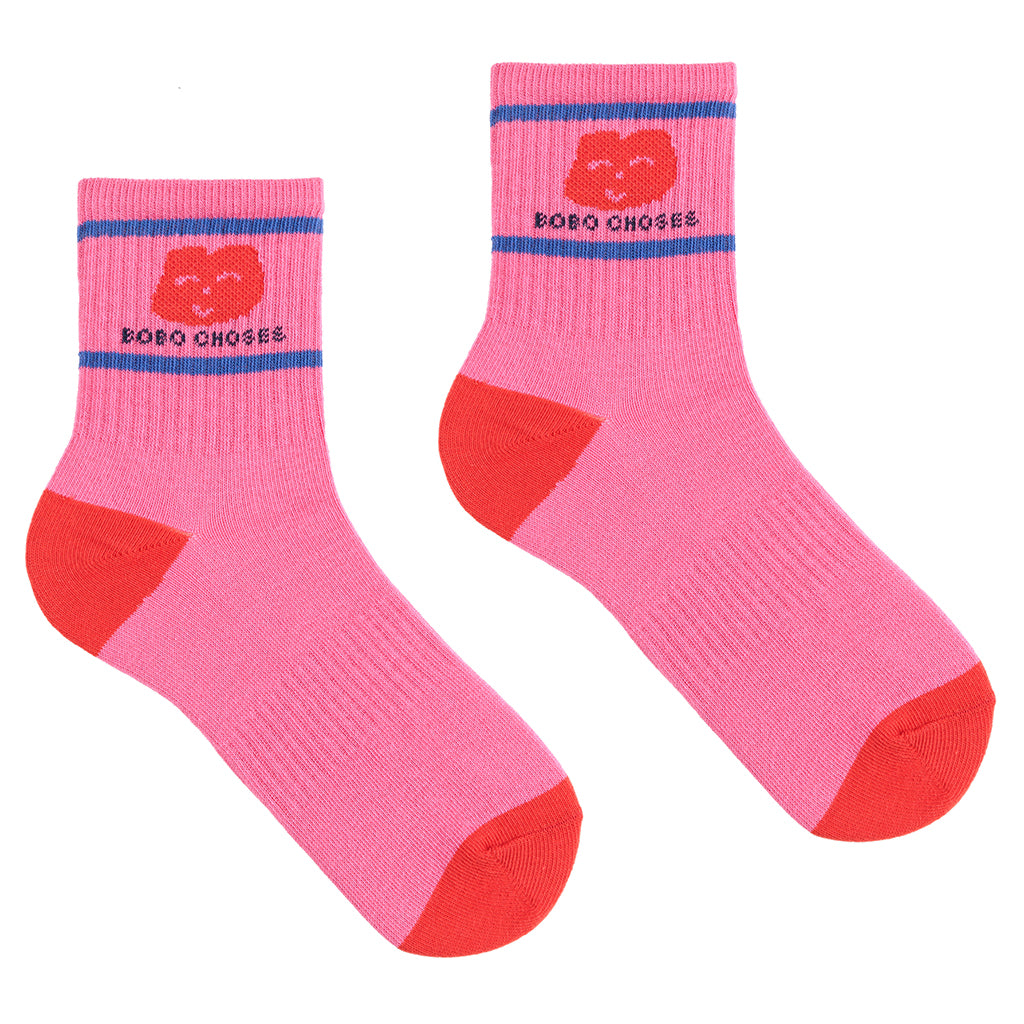 Bobo Choses Child Joyful Face Short Socks Fuchsia Pink