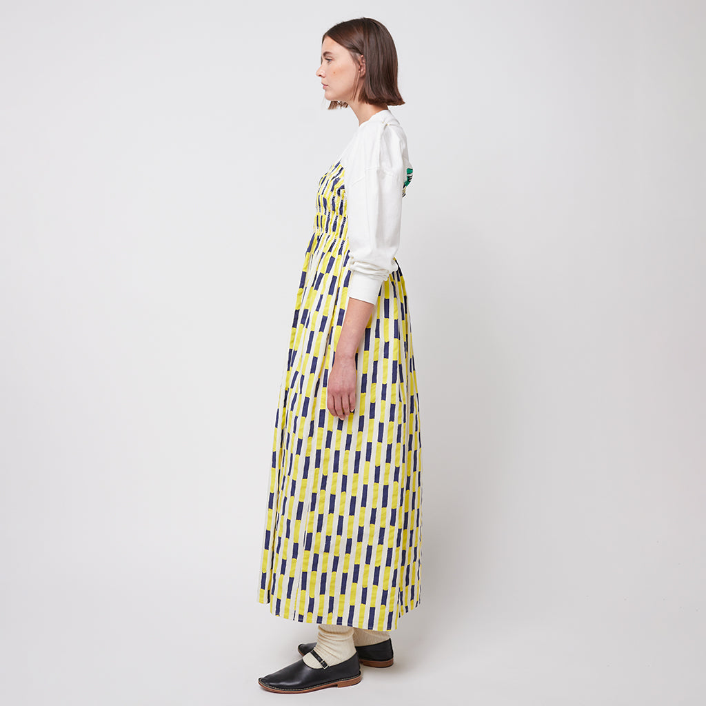 Bobo Choses Woman Brush Strokes Striped Bustier Dress Yellow