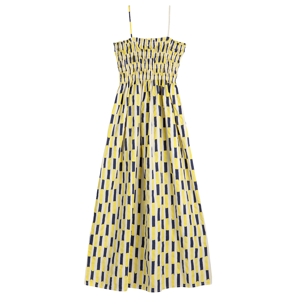 Bobo Choses Woman Brush Strokes Striped Bustier Dress Yellow