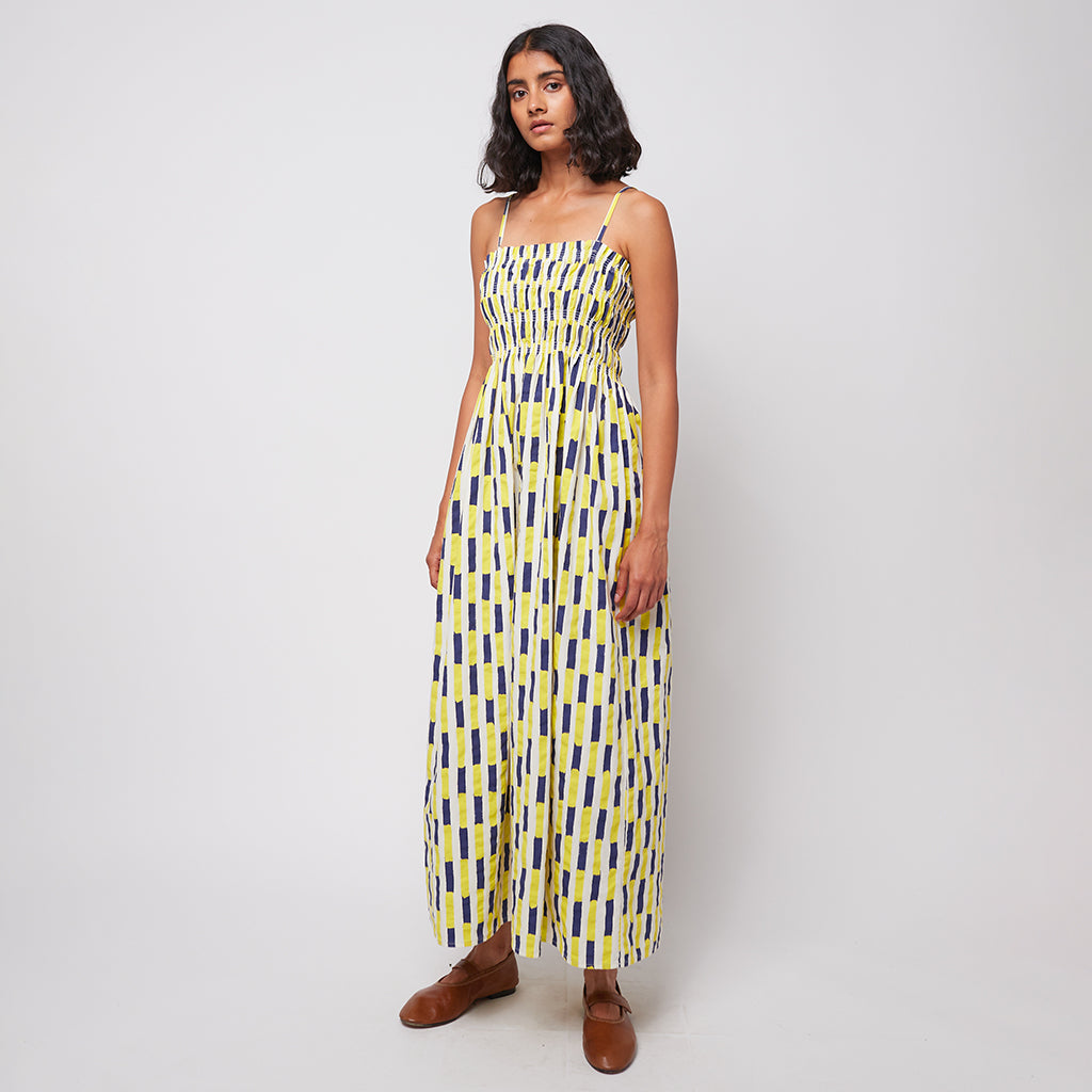 Bobo Choses Woman Brush Strokes Striped Bustier Dress Yellow