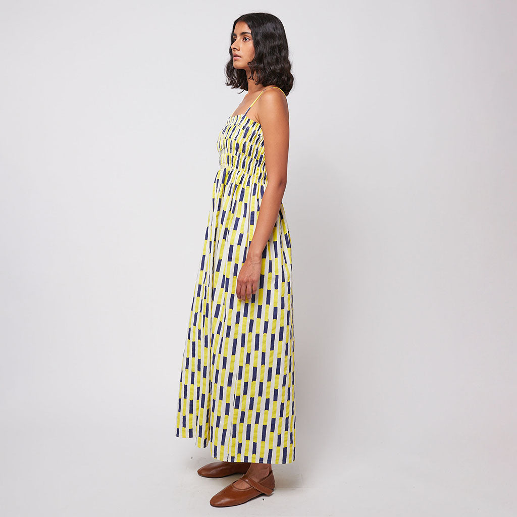 Bobo Choses Woman Brush Strokes Striped Bustier Dress Yellow