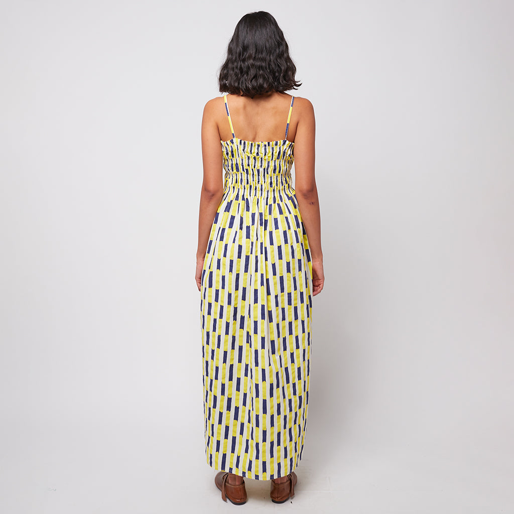 Bobo Choses Woman Brush Strokes Striped Bustier Dress Yellow