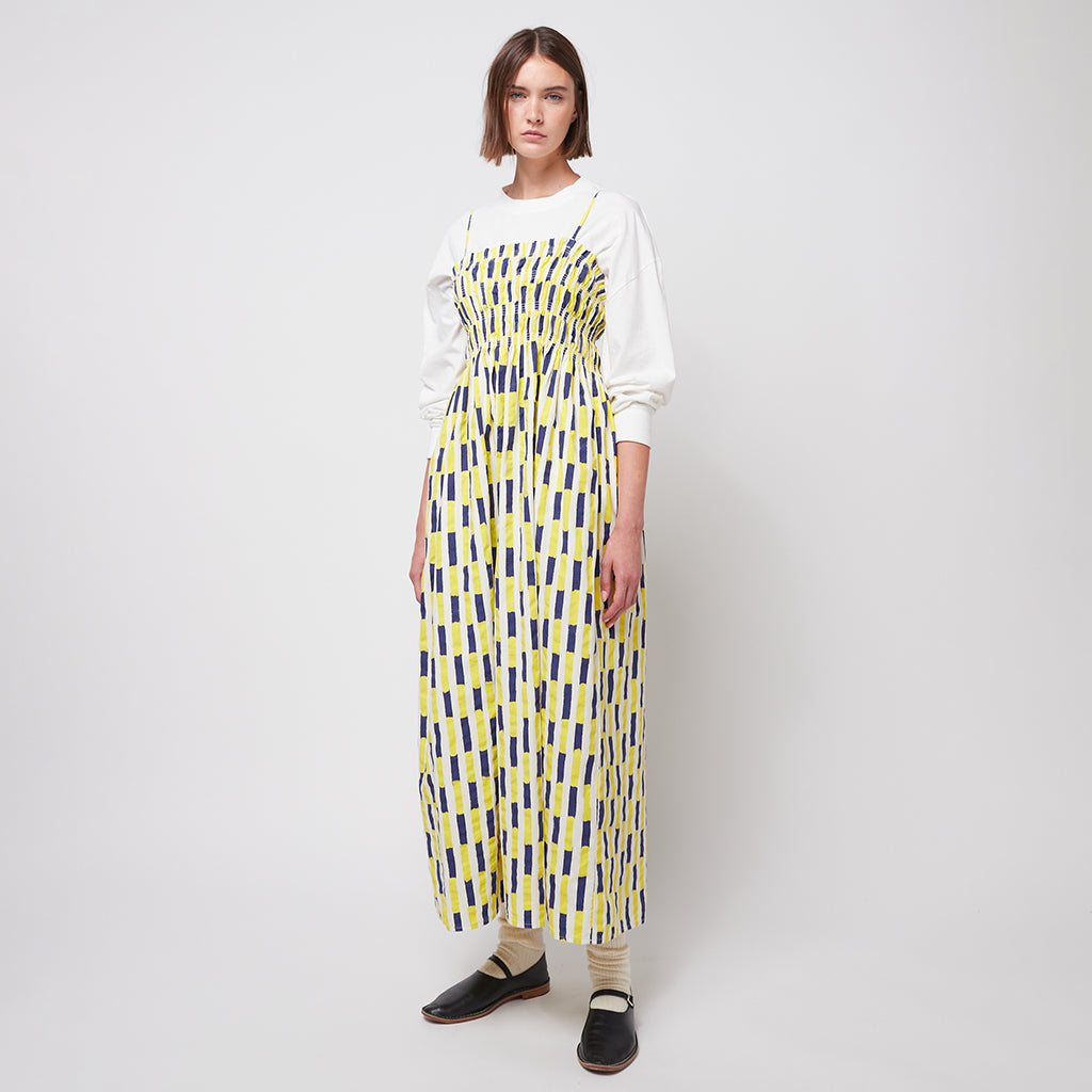 Bobo Choses Woman Brush Strokes Striped Bustier Dress Yellow