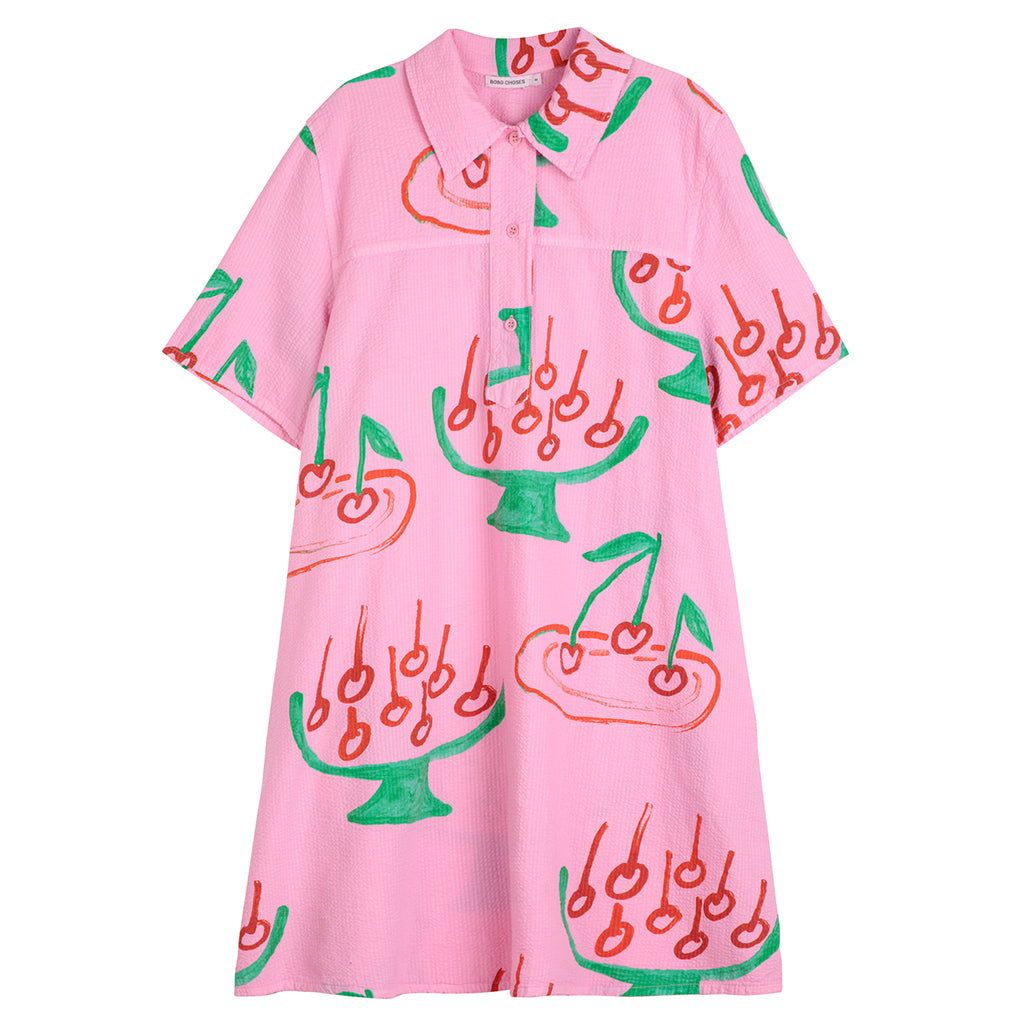 Bobo Choses Woman Cherry Print Mini Shirt Dress Pink